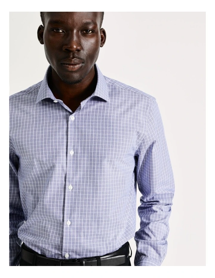 Tailored Long Sleeve 1 Colour Check Shirt in Blue