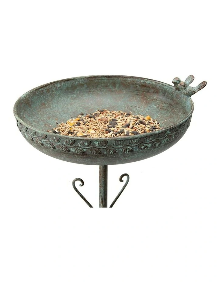 French Round Standing Birdbath in Brushed Green