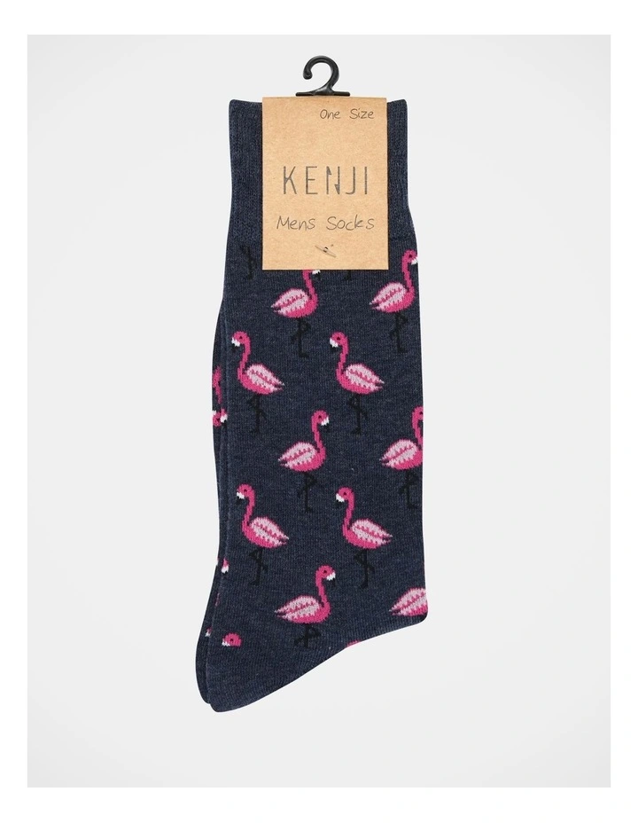Flamingo Crew Length Socks in Blue