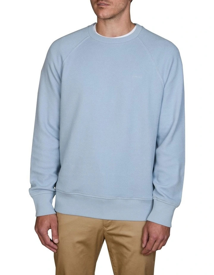 Waffle Textured Crew Neck Sweatshirt in Dove Blue