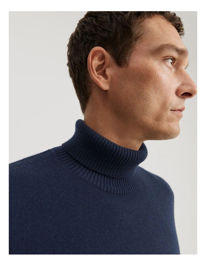 Wool Roll Neck Knit in Navy