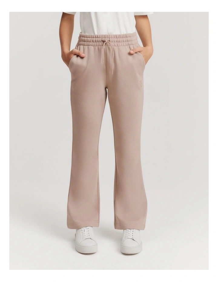Teen Recycled Cotton Blend Flare Embroidered Sweat Pant in Mushroom