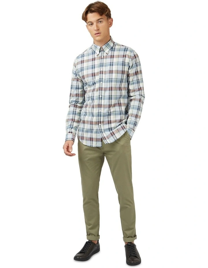 Madras Long Sleeve Check Shirt in Pistachio