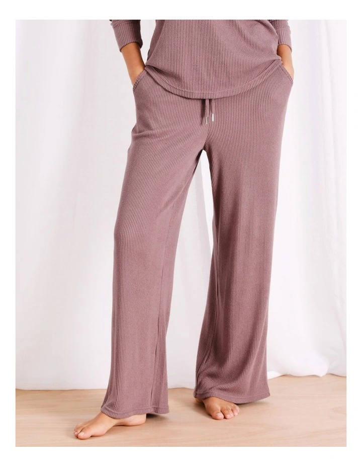 Ribbed Wide Leg Pant in Brown