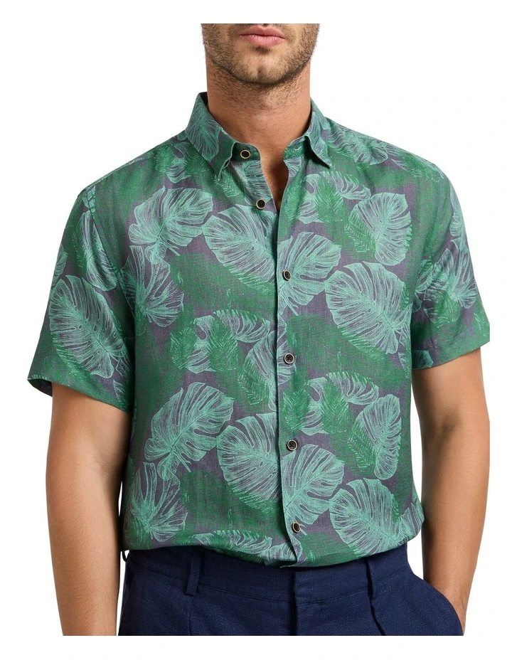 Great Barrier Leaf Linen Shirt in Galapagos Multi