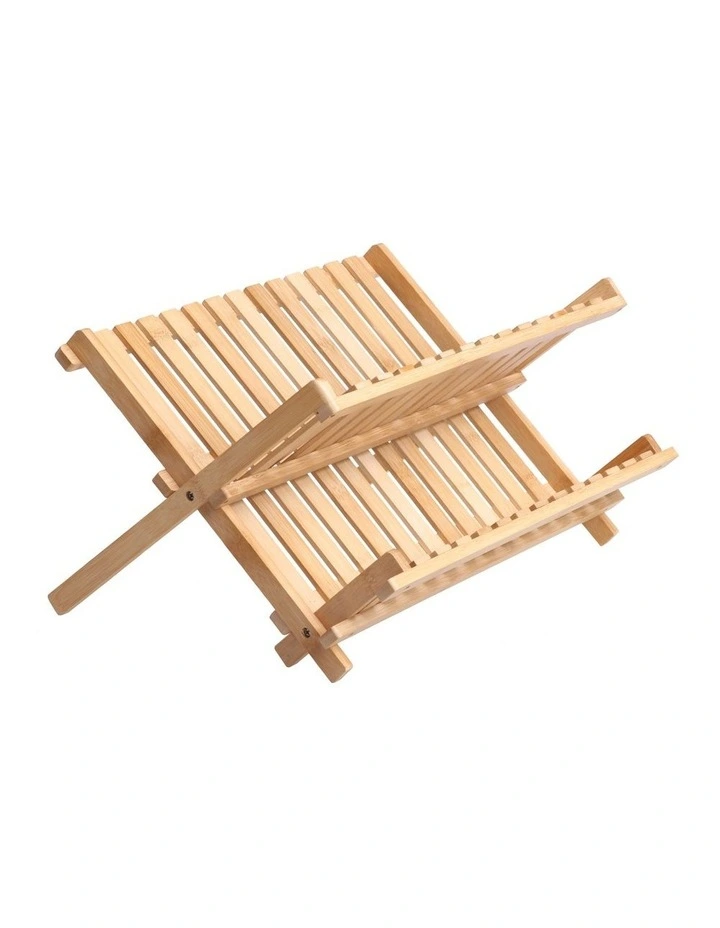 Bamboo Folding Dish Rack 45x33x26cm in Natural Brown
