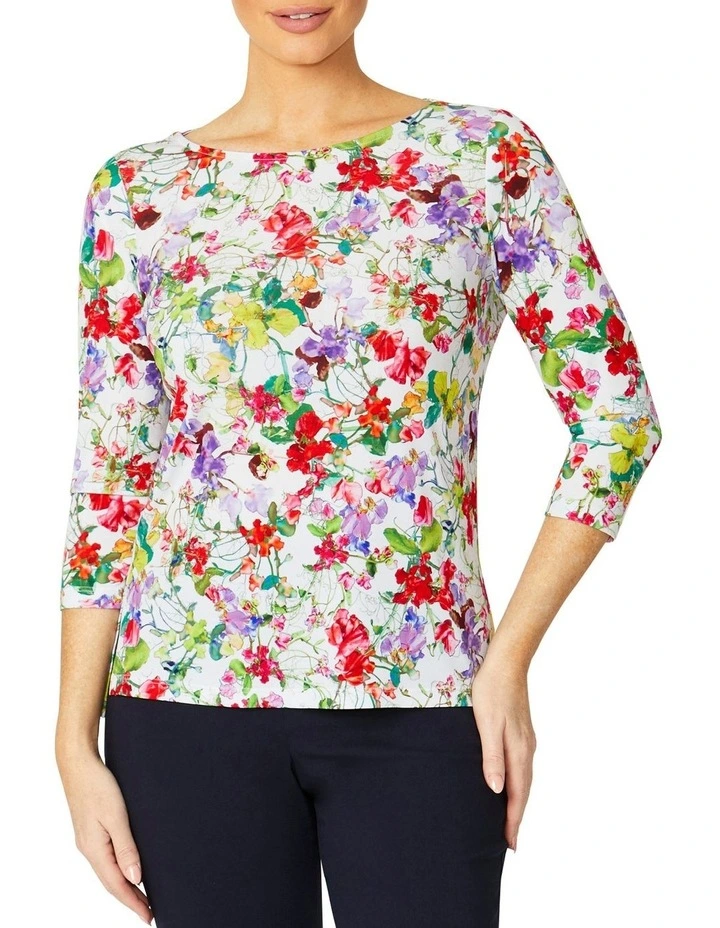 Remy Fresh Bloom Jersey Top in Blue