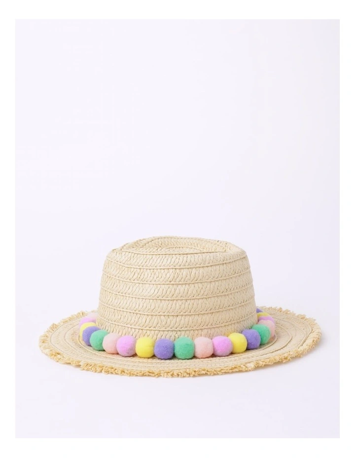 Pom Pom Sun Hat in Natural