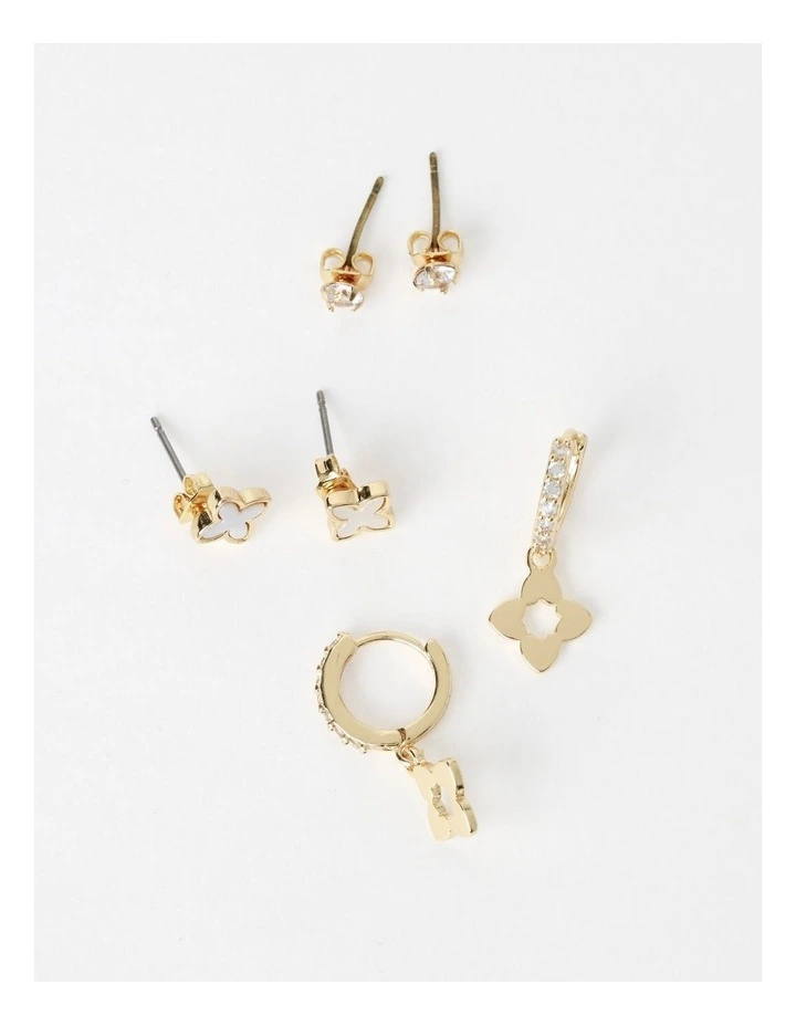 Four Leaf Clover Earring 3 Pack in Gold