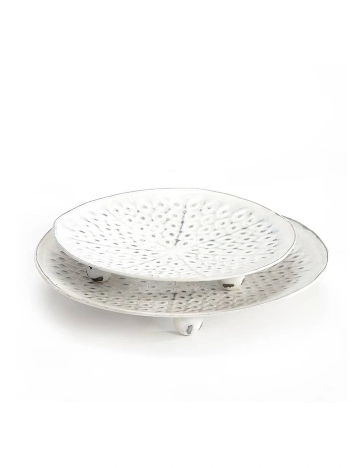 Pressed Candle Plate Bowls Set of 2 in White