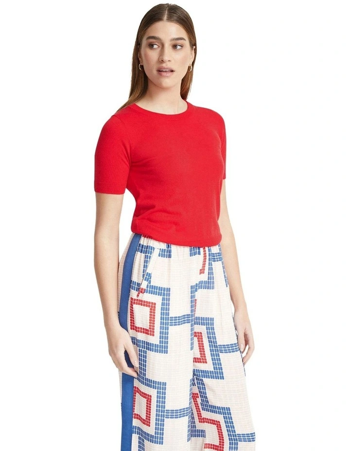 Grace Cashmere Blend Knitted Top in Red