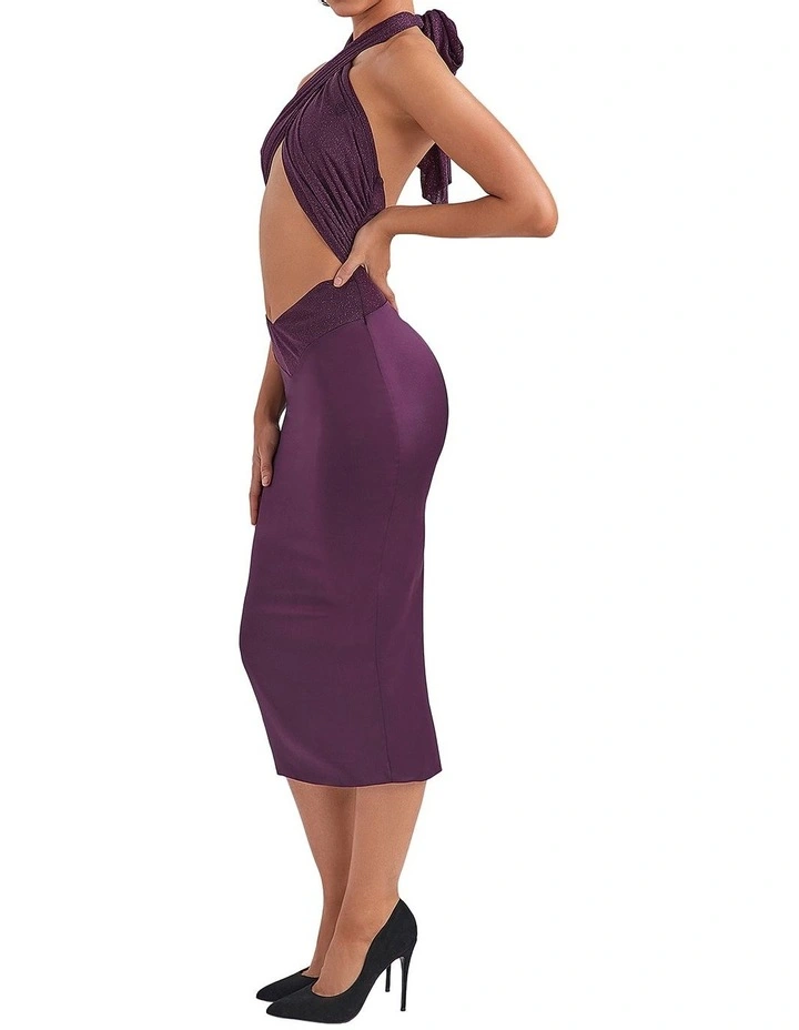 Peekaboo Midi Dress in Aubergine