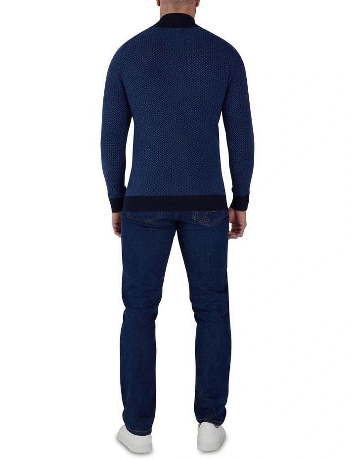 Herringbone Texture Quarter Zip in Navy