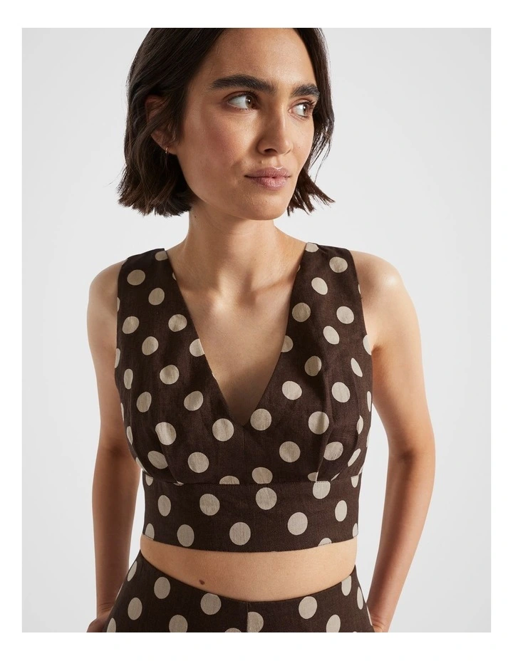Linen Bodice Top in Deep Raisin Spot