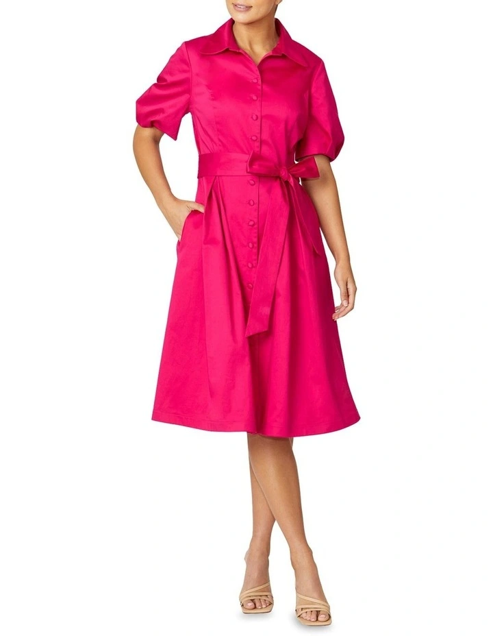 Simone Cerise Shirt Dress in Hot Pink
