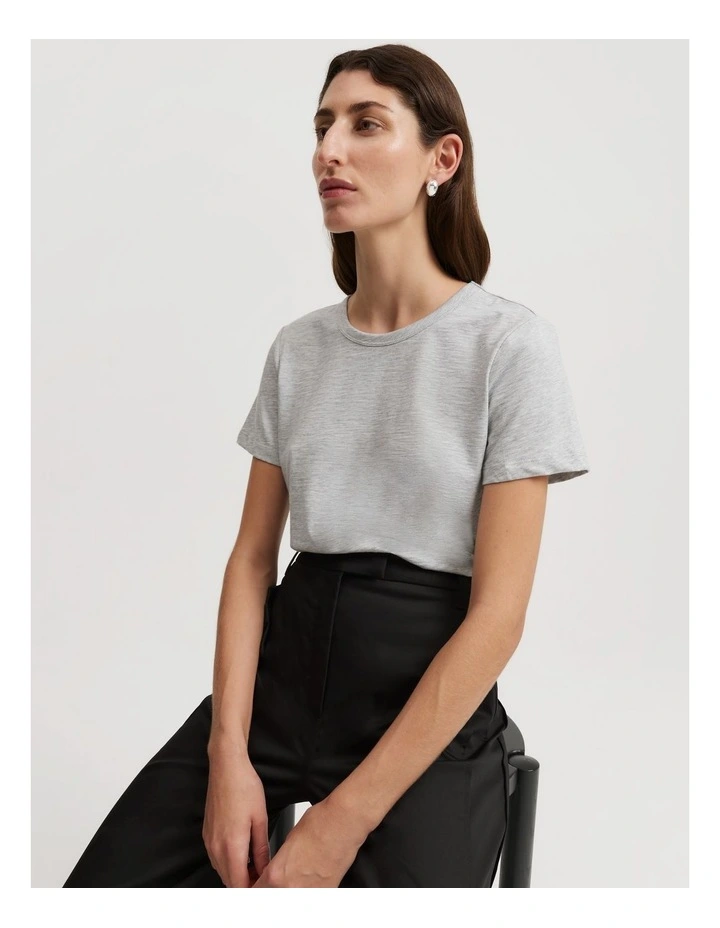 Australian Cotton Slub Short Sleeve T-shirt in Light Grey Marle
