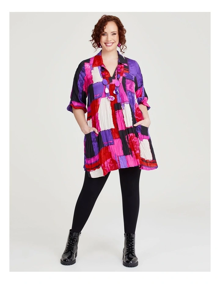 Abstract Check Natural Tunic in Print