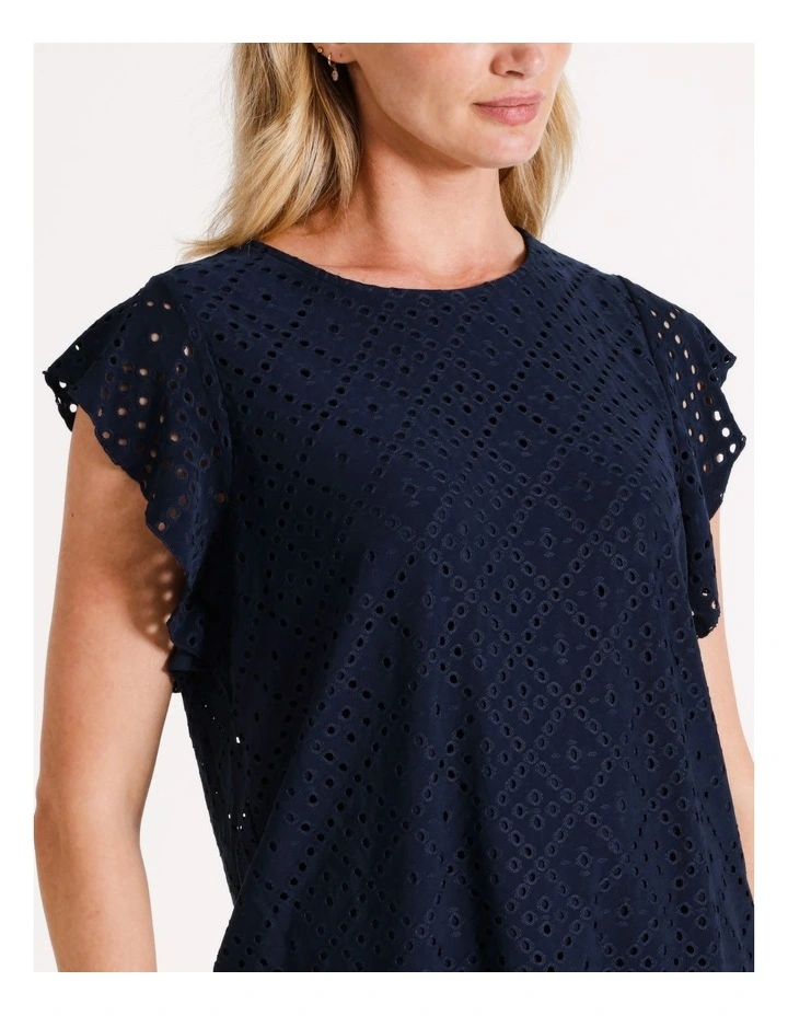 Tassa Lace Frill Top in Navy