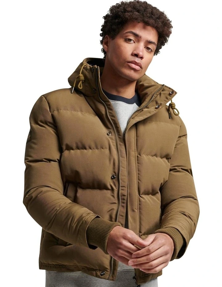 Everest Short Hooded Puffer in Khaki