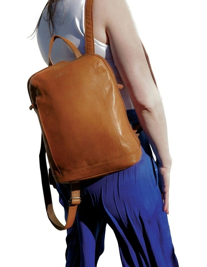 Nappa Leather Twin Zip Backpack in Cognac