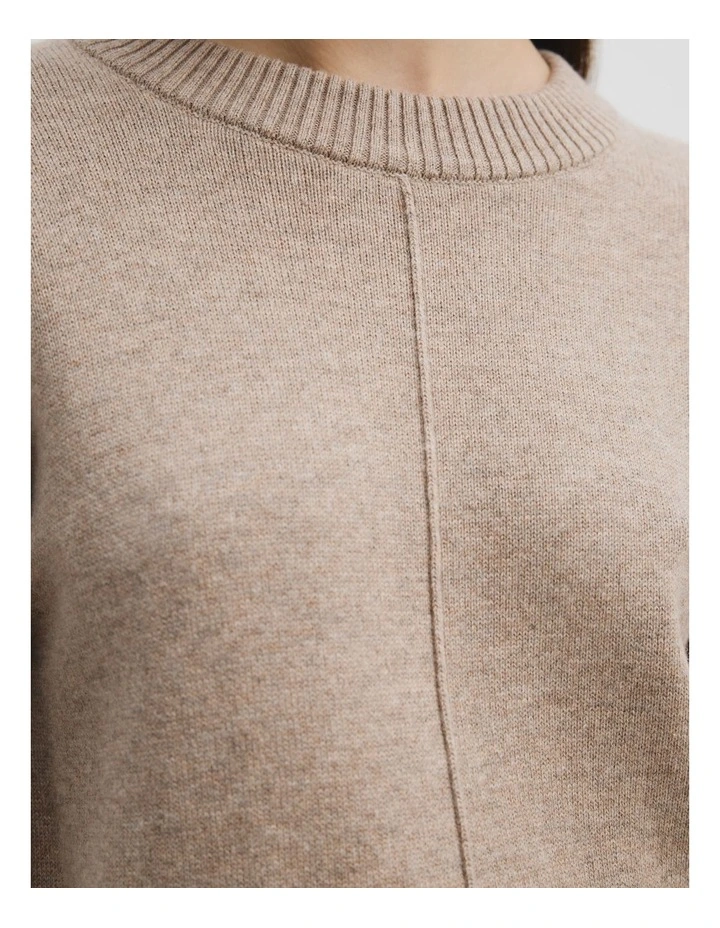 Organically Grown Cotton Blend Crew Neck Knit Dress in Dune Marle