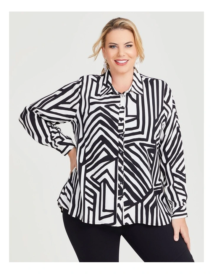 Natural Graphic Stripe Shirt in Black/Vanilla
