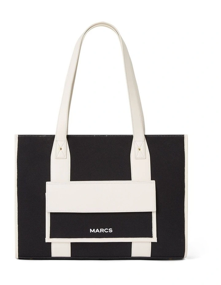 Roxanne Leather Trim Tote Bag in Black/White