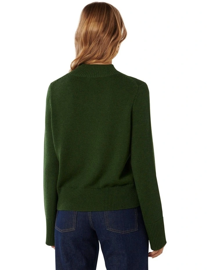 Poppy Stand Neck Jumper in Green