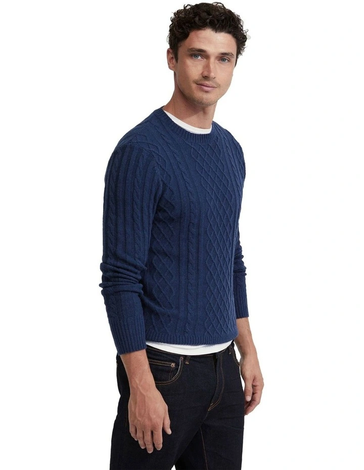 Bruno Wool Rich Cable Knit in Navy