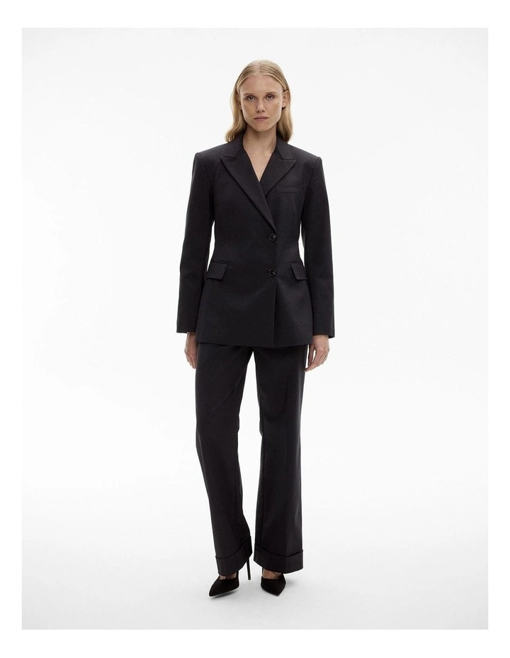 Cotton Blend Structured Blazer in Black