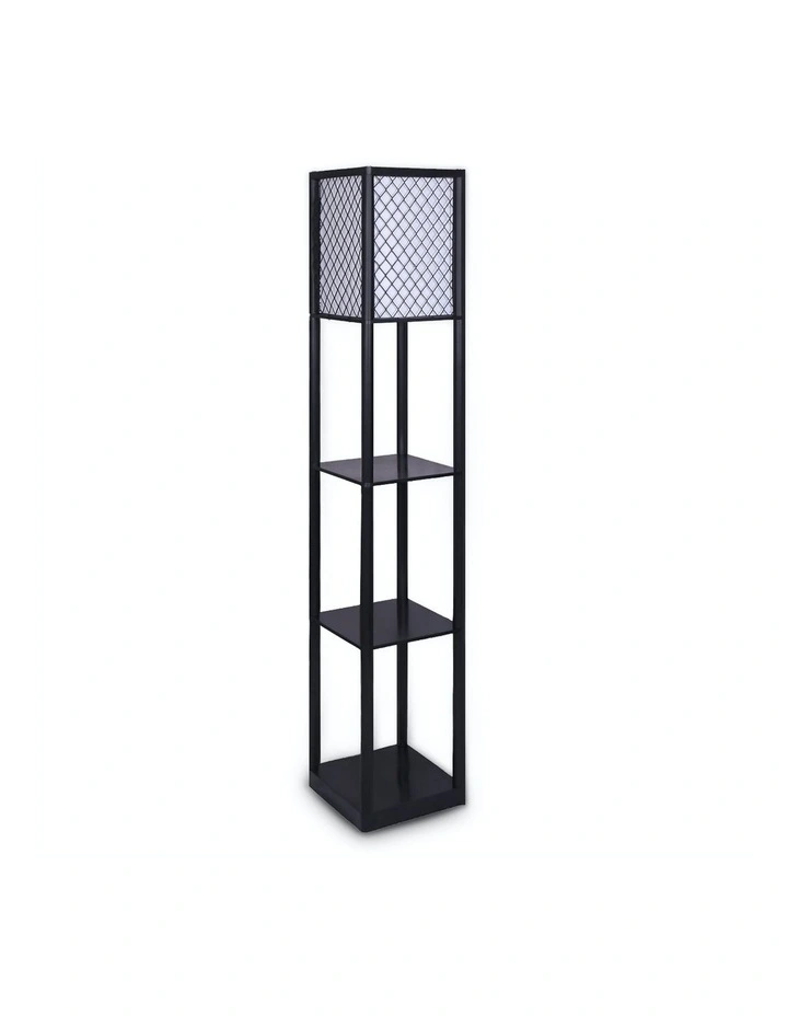 Etagere Floor Lamp Diamond Design Fabric Shade With Shelves Black