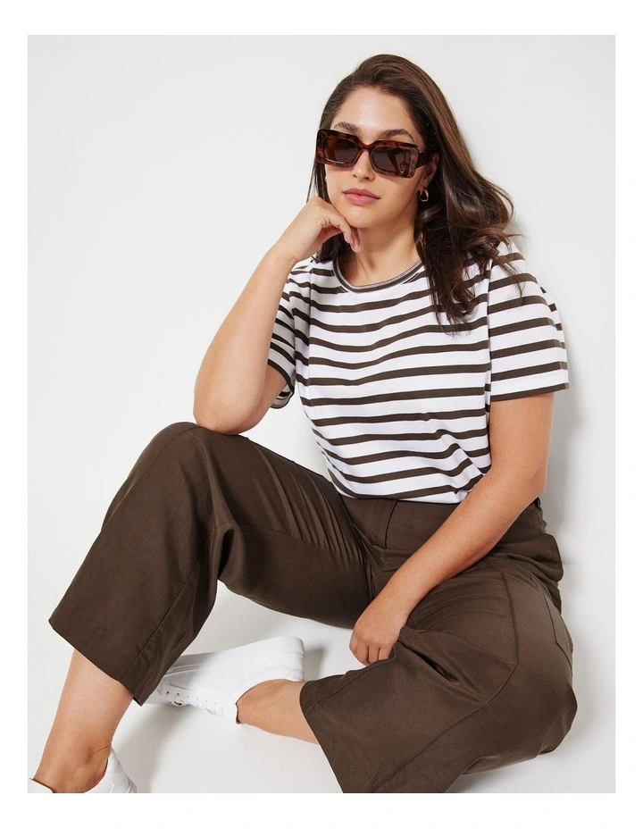 The Relaxed Side Split Tee in Chocolate Stripe