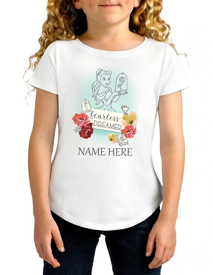 Girl's Disney Princess Fearless Dreamer Personalised Cotton T-Shirt