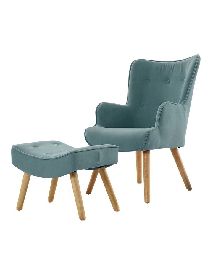 Armchair Set with Ottoman in Blue Lansar