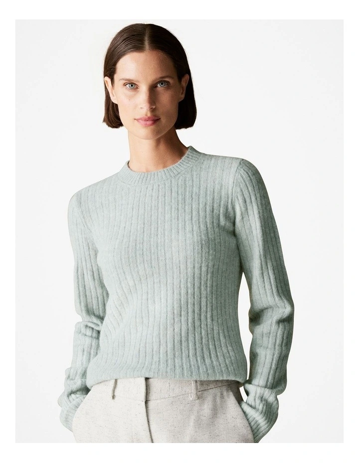 Alpaca Merino Blend Rib Crew in Pastel Green