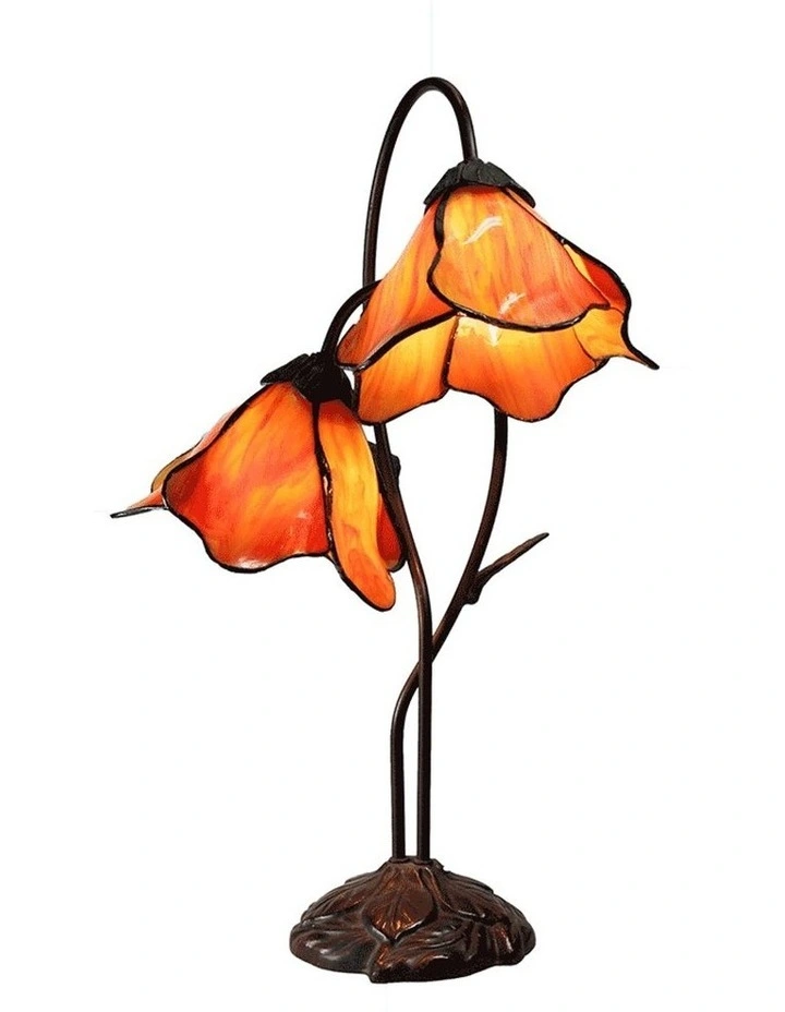 Double Lotus Tiffany Lamp Table Orange