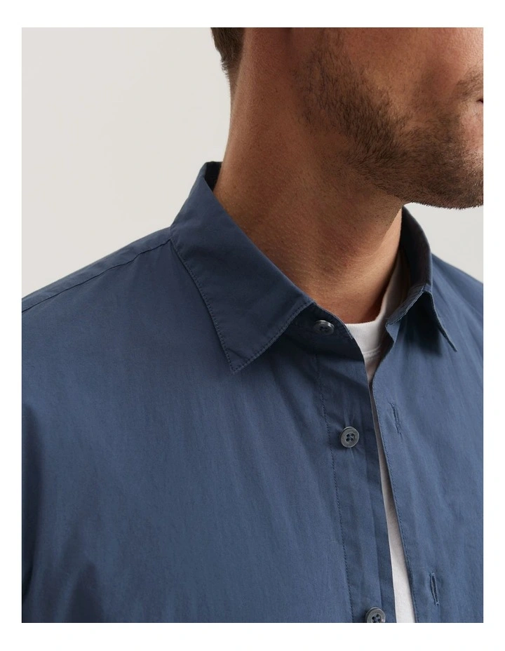 Regular Fit Garment Dyed Poplin Shirt in Navy
