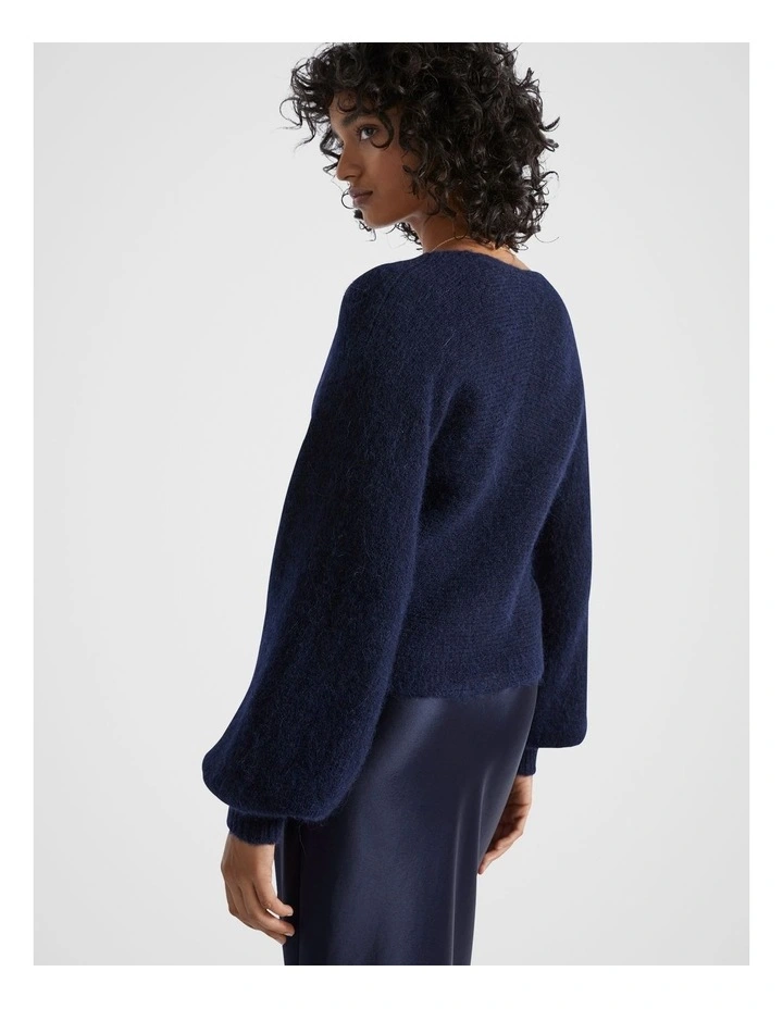 Wool Blend Drape Twist Knit in Midnight Sky