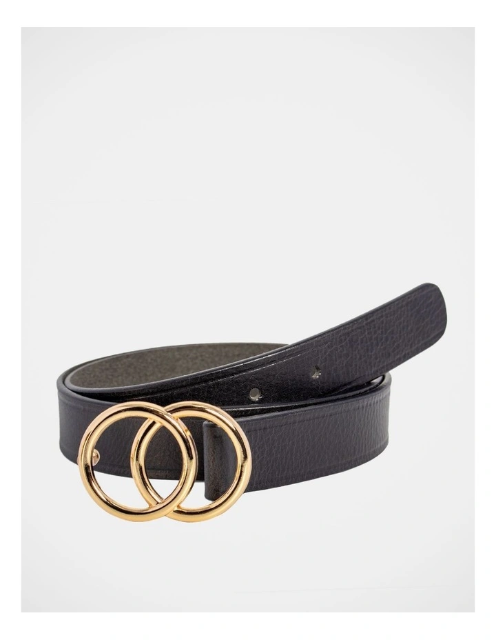 Brittany Double Ring Leather Belt in Black