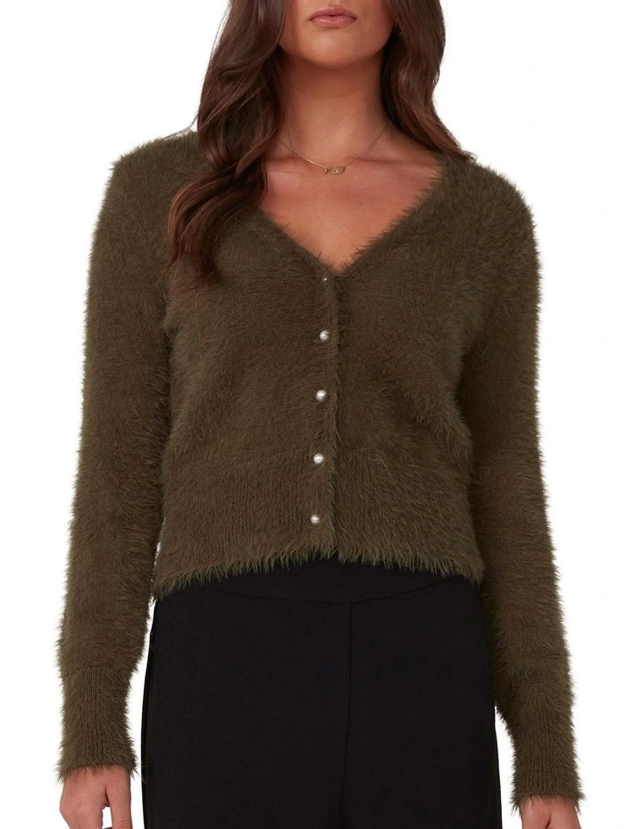 Camille Pearl Cardi in Olive