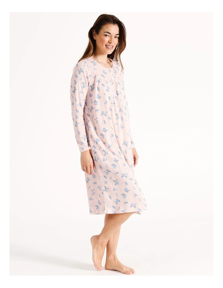 Pointelle Long Sleeve Nightie in Pink Floral