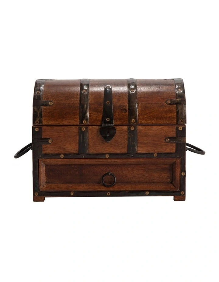 Handcrafted Mango Wood Treasure Trinket Box in Natural