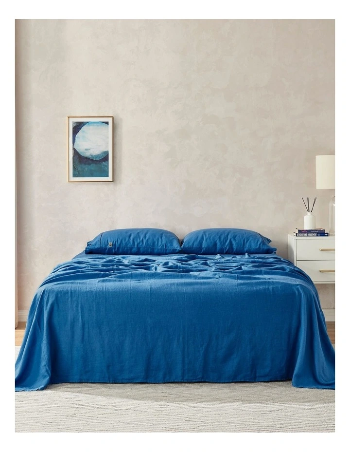 European Flax Linen Sheet Set in Deep Blue