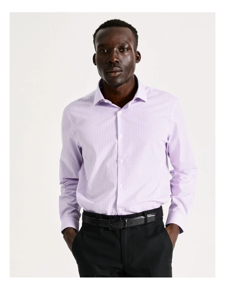 Tailored Long Sleeve One Colour Check Shirt in Purple