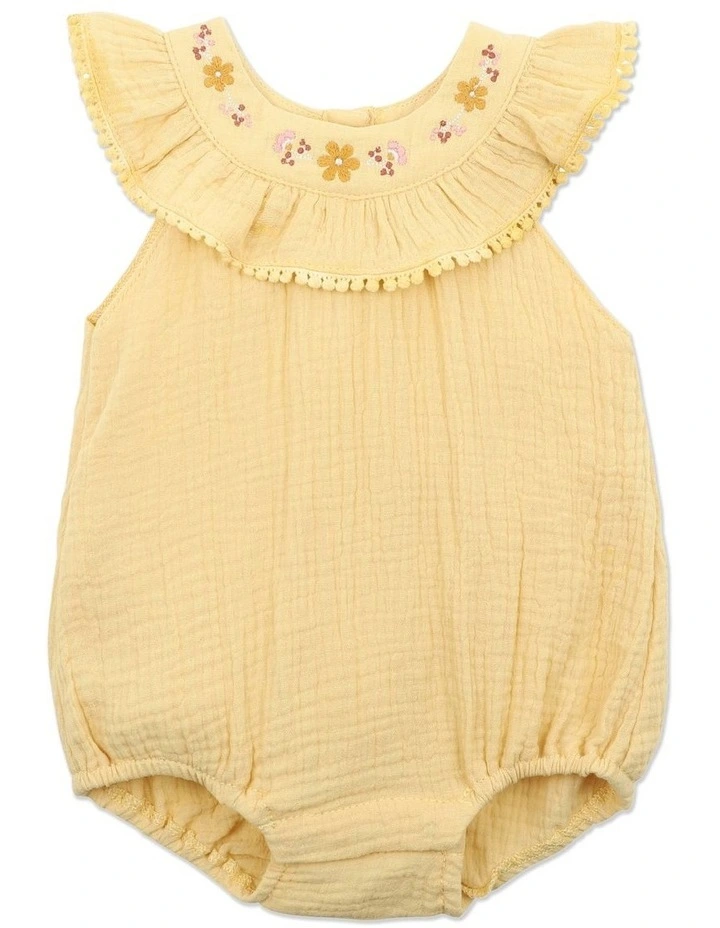 Hallie Crinkle Frill Bodysuit in Mustard