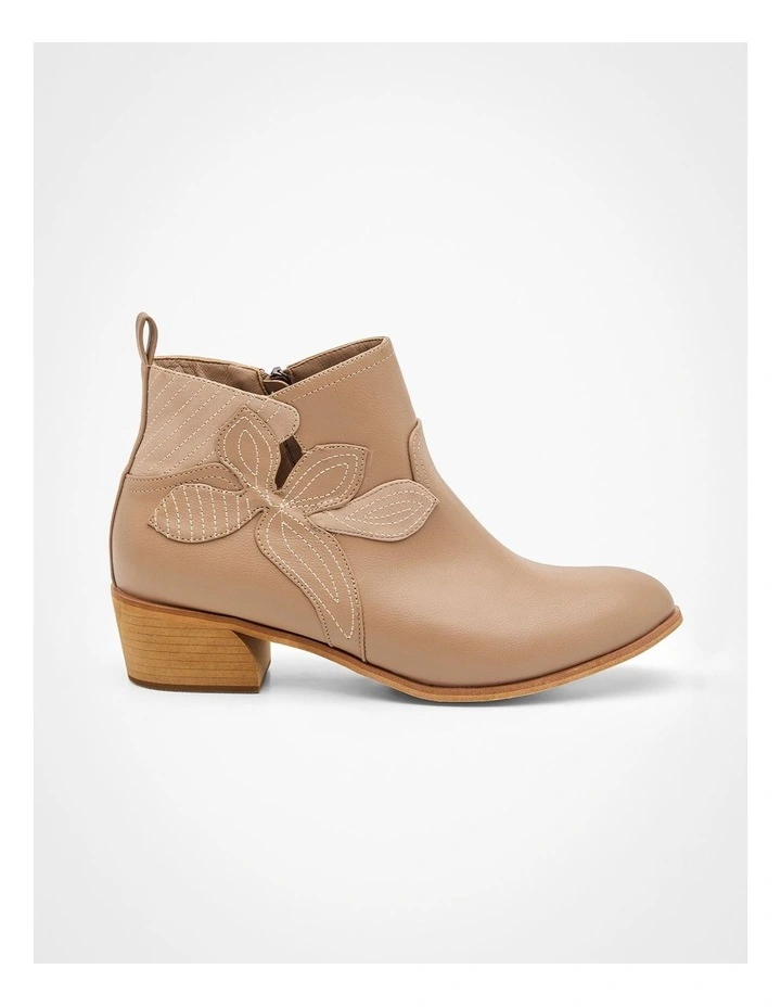 Floral Side Zip Boot in Taupe