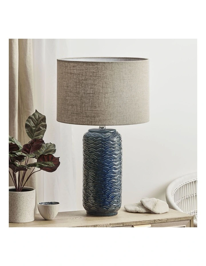 Mirage Modern Ceramic Table Lamp 63.5cm in Blue/Cream