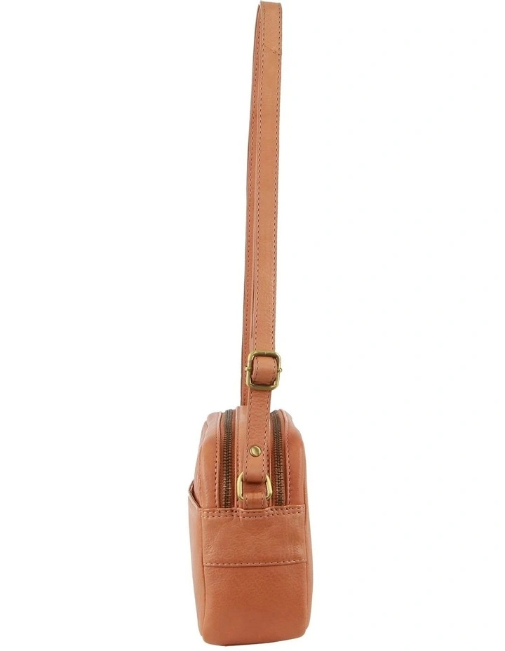 Diamond Pattern Embossed Leather Crossbody Bag in Apricot