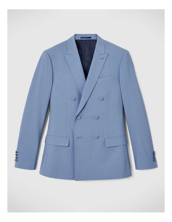 Slim Stretch Double Breasted Tailored Jacket in Slate Blue