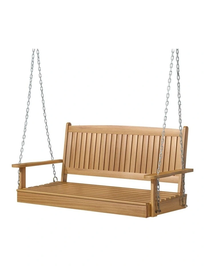 Porch Wooden Bench Swing 2 Seater Chair in Brown